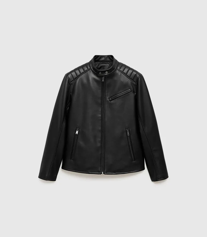Leather-effect jacket with stitching detail - Image 1